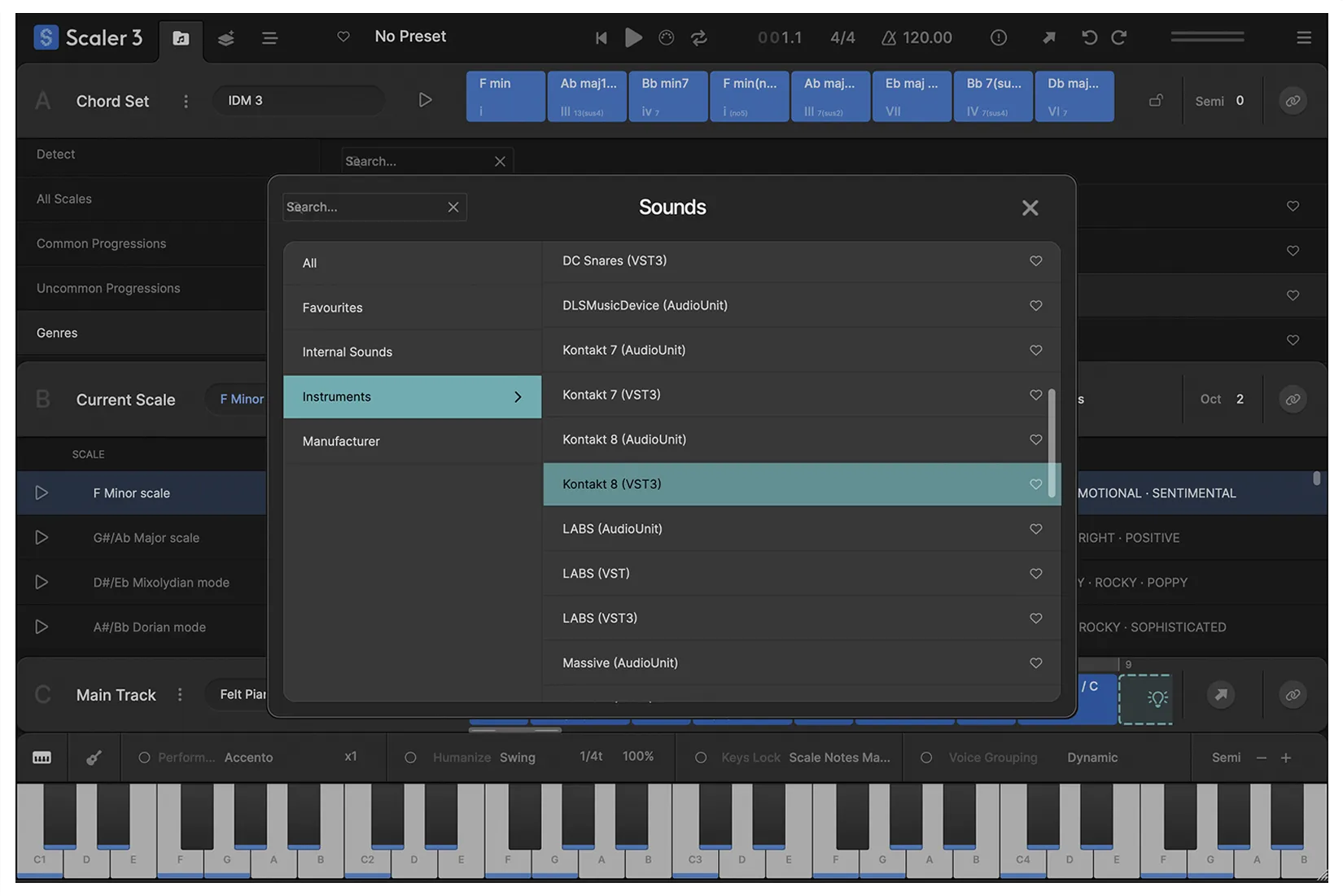 Scaler 3 allows you to load your favourite third-party instrument and effect plugins directly onto Chord Tracks and MIDI Lanes, with full support for both MIDI and audio effects. Seamlessly integrate your sounds and expand Scaler 3’s creative potential within your workflow.