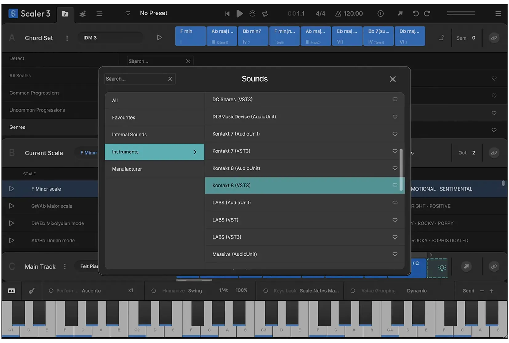 Scaler 3 allows you to load your favourite third-party instrument and effect plugins directly onto Chord Tracks and MIDI Lanes, with full support for both MIDI and audio effects. Seamlessly integrate your sounds and expand Scaler 3’s creative potential within your workflow.